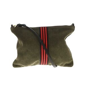Olive Green Suede Clutch with Navy Red Stripe